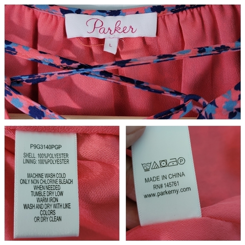 Parker Women Pink/Navy Floral Mini Dress Sz L Cottagecore Boho Praire Party - Picture 11 of 12